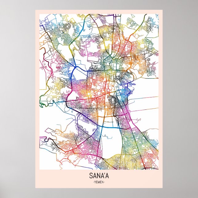 Sana'a Yemen City Map Poster (Front)