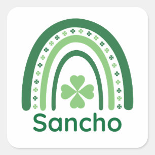 Sancho Name Clover Boho Rainbow Square Sticker