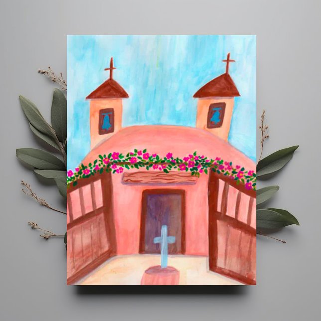 Sanctuario de Chimayo Watercolor New Mexico CUSTOM Postcard ( Church Watercolor New Mexico Postcard
)