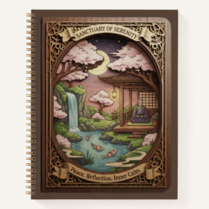Sanctuary of Serenity Meditation Garden Wood Carve Notebook