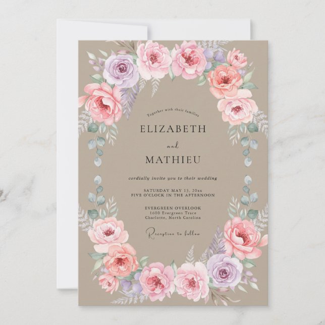 Sand Amethyst Wreath Wedding Invitation (Front)