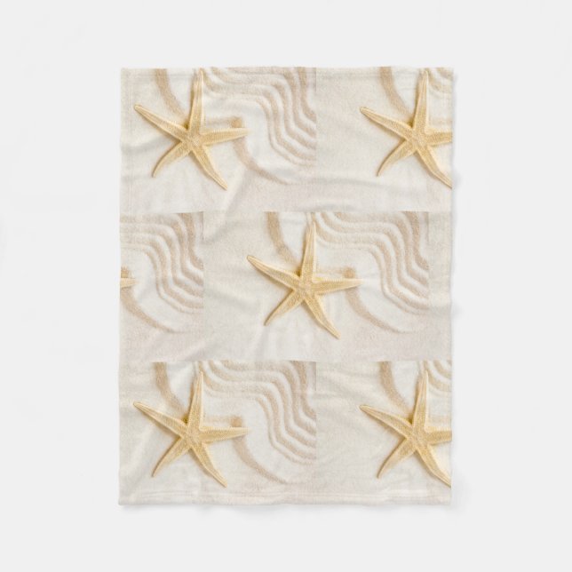 Sand and a Starfish natural neutral colour  Fleece Blanket (Front)
