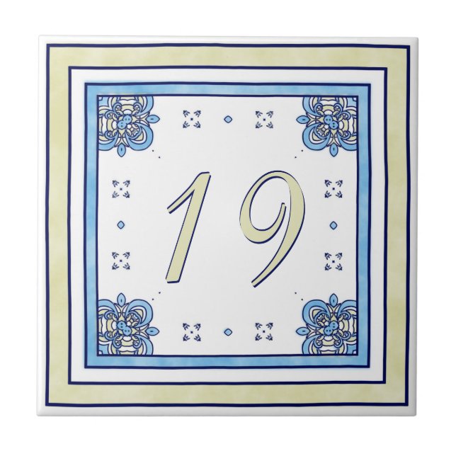 Sand and Blue Big House Number Tile (Front)