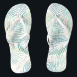 Sand and Palms Beach Wedding Bridal Party Flip Flops<br><div class="desc">Watercolor palm branches and a sandy wash with beach blue accents. A modern,  elegant yet breezy design.
Great gear for your bridal party. They can kick their shoes off and dance the night away. Stuff them into the pretty tote bag in the collection. They'll use them over and over.</div>