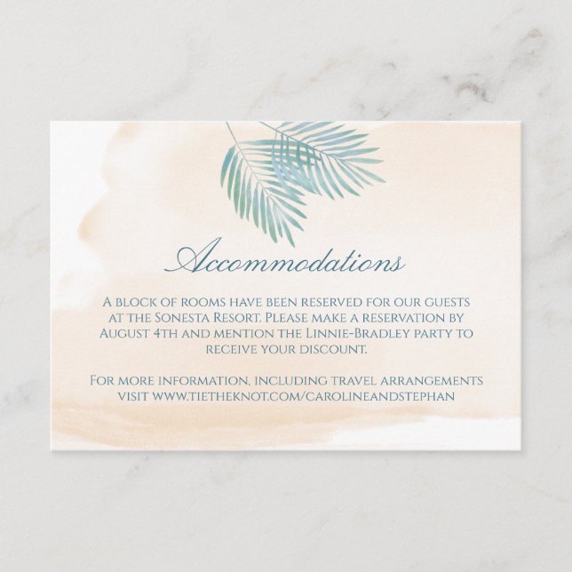 Sand and Palms Beach Wedding Enclosure Card (Front)