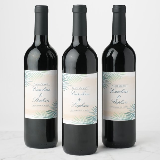 Sand and Palms Beach Wedding Wine Label (Bottles)