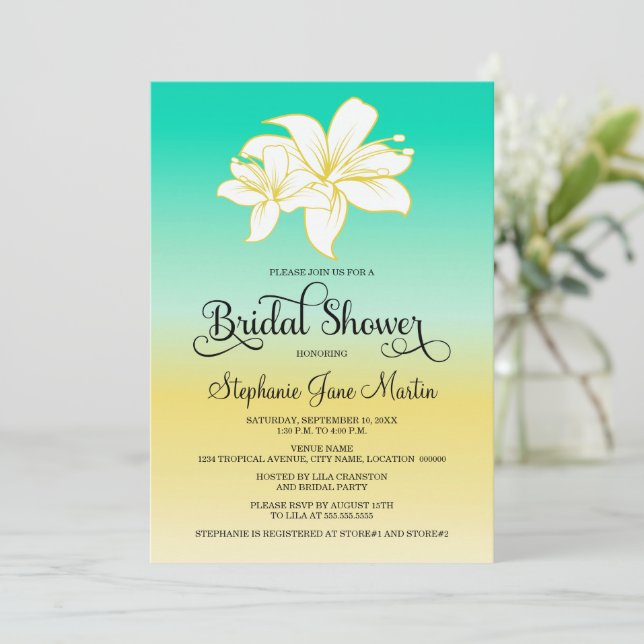 Sand and Sea Colour Ombre Bridal Shower Invitation (Standing Front)