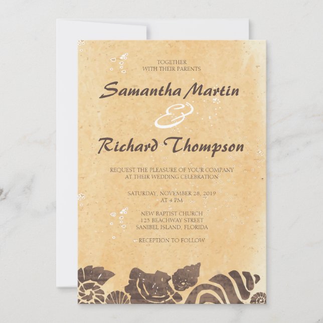 Sand and Sea Shells/Beach Wedding Invitation (Front)