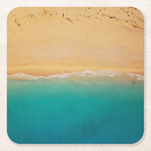 Sand and Sea Shoreline from Above Square Paper Coaster