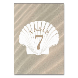 Sand and Seashell tan Wedding Table Number Card