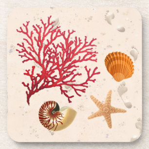 Sand and seashells Hard plastic coaster