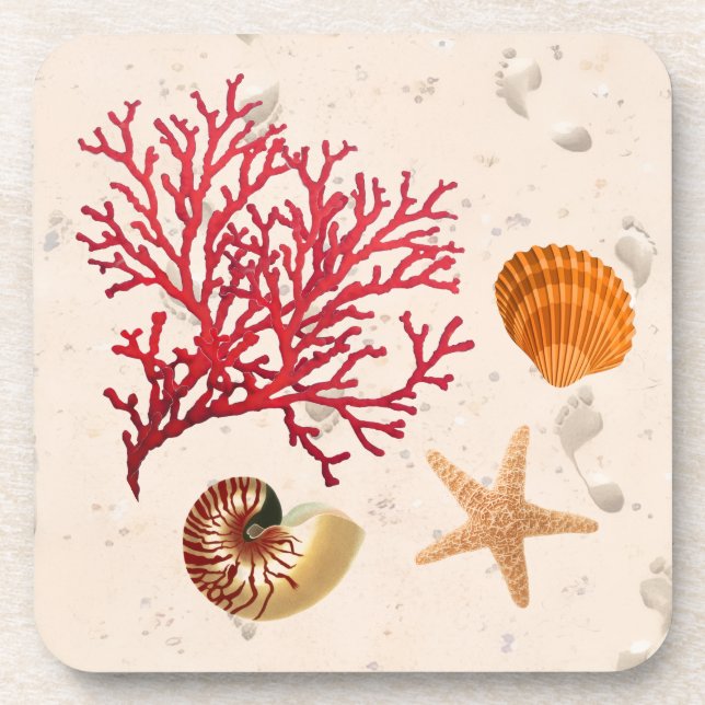 Sand and seashells Hard plastic coaster (Front)