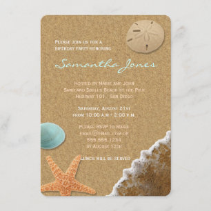 Sand and Shells Beach Birthday Party Invite