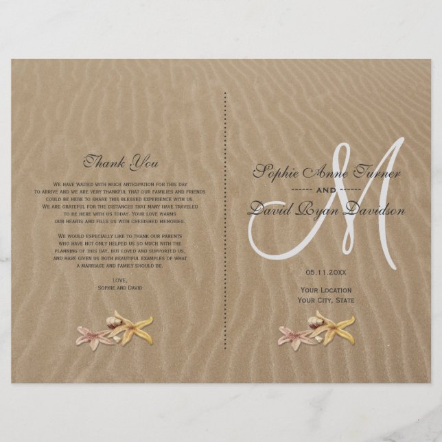 Sand and Starfishes Beach Wedding Program Flyer (Front)