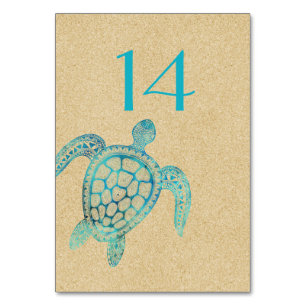 Sand and Turtle Wedding Table Number Card
