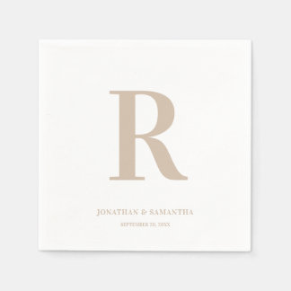 Sand and White Wedding Monogram Modern Napkins
