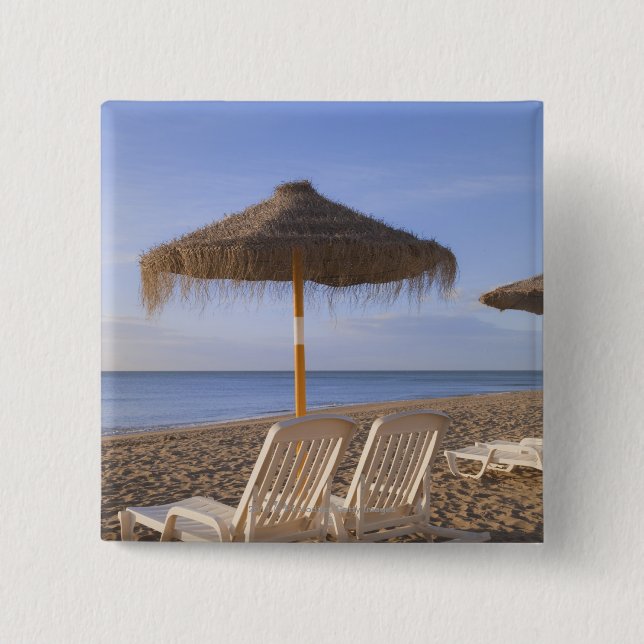 Sand Beach Chairs with Umbrella 15 Cm Square Badge (Front)