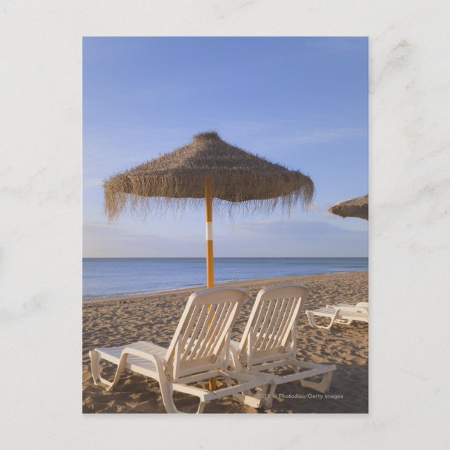 Sand Beach Chairs with Umbrella Postcard (Front)