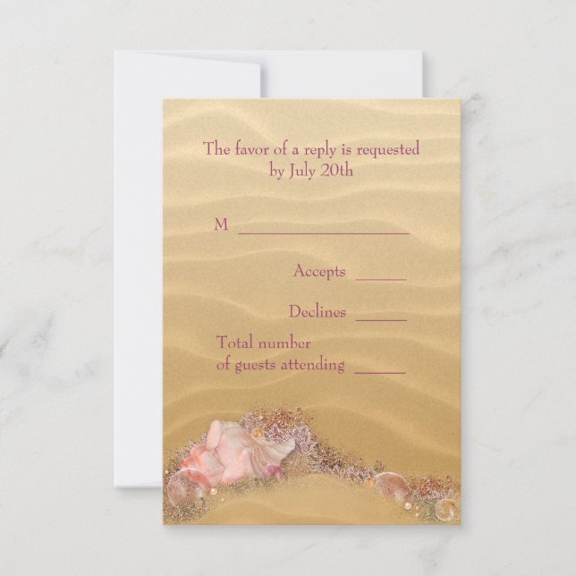 Sand Beach Seashells Beach Wedding RSVP Card (Front)