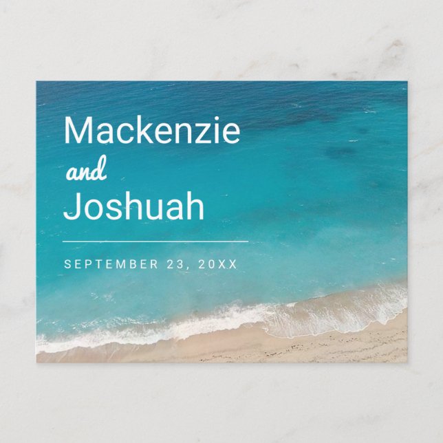 Sand Beach Turquoise Water Beach Wedding Save Date Announcement Postcard (Front)
