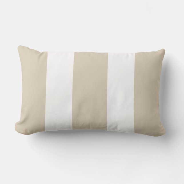 Sand Beige and White Cabana Stripes Outdoor Lumbar Cushion (Front)