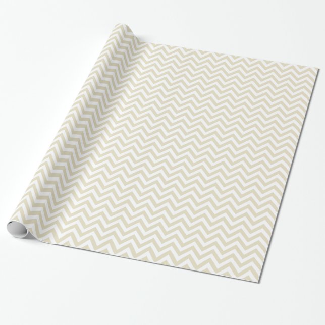 Sand Beige and White Large Chevron Pattern V Wrapping Paper (Unrolled)