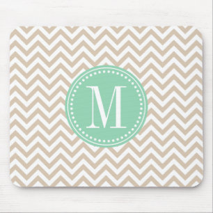 Sand Beige Chevron Zigzag Personalised Monogram Mouse Mat