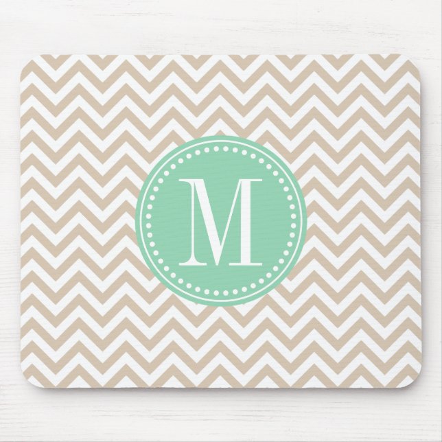 Sand Beige Chevron Zigzag Personalised Monogram Mouse Mat (Front)
