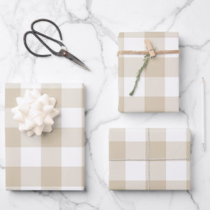 Sand Beige Gingham Check Plaid Neutral Farmhouse Wrapping Paper Sheet