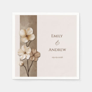 Sand Beige Hand Drawn Floral Botanical Wedding Napkin