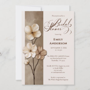 Sand beige Hand Drawn Floral Bridal Shower Invitation