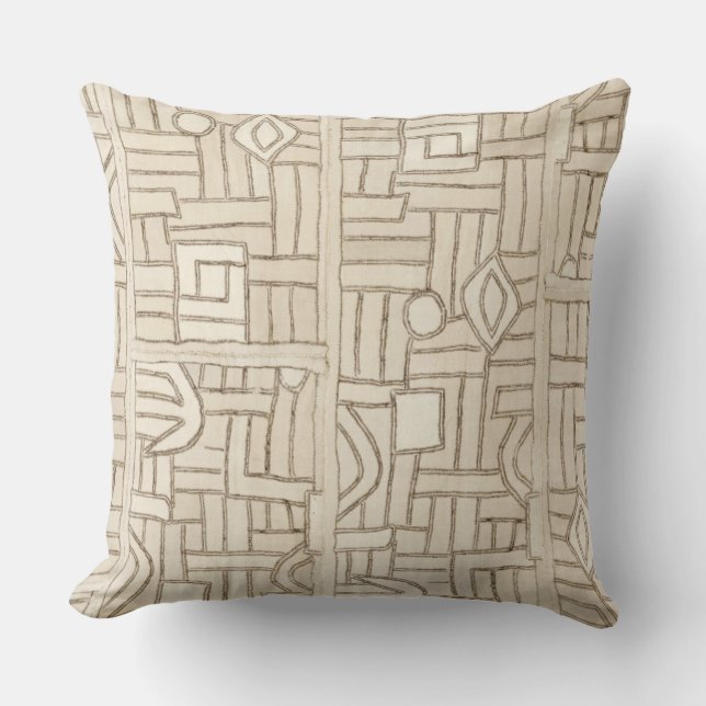 Sand Beige Printed Kuba Cloth Pillows (Front)