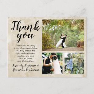 Sand Beige Watercolor Wedding Thank You 3 Photo Postcard