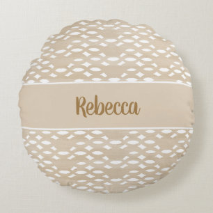 Sand Beige Wavy Chain Pattern Personalized Coastal Round Cushion