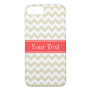 Sand Beige White Chevron Coral Red Name Monogram iPhone 8/7 Case