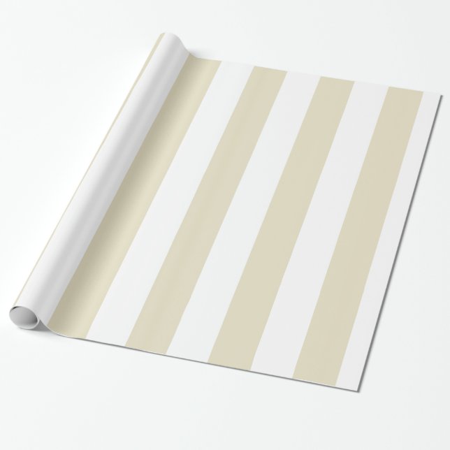 Sand Beige White Huge Stripes Wrapping Paper (Unrolled)