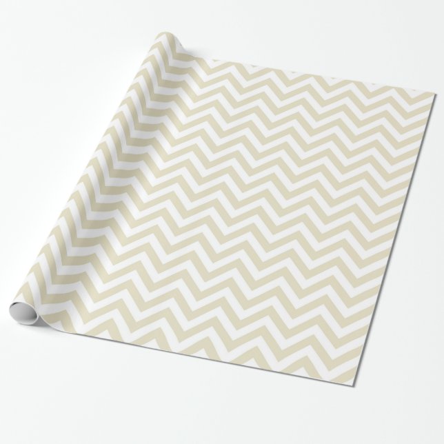 Sand Beige White Large Chevron ZigZag Pattern Wrapping Paper (Unrolled)