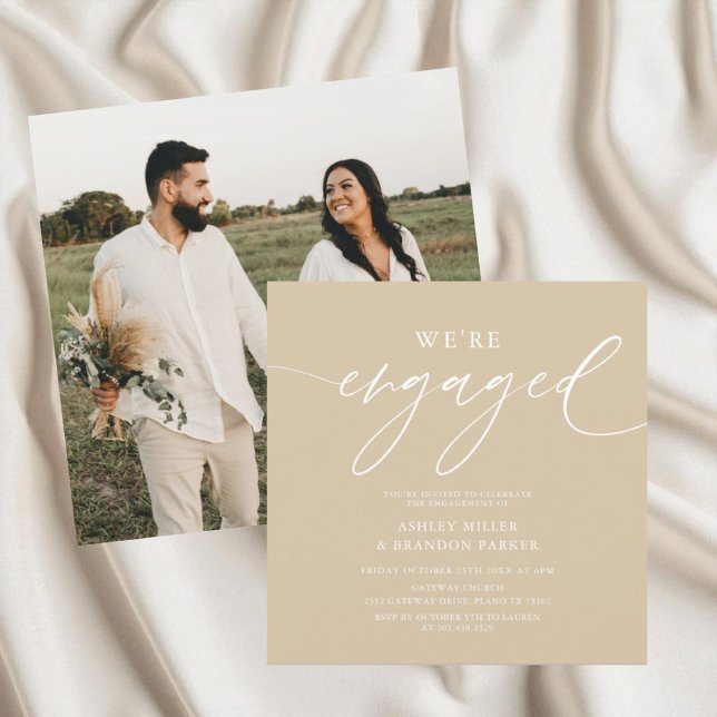 Sand Boho Engagement Party Square Invitation (Creator Uploaded)