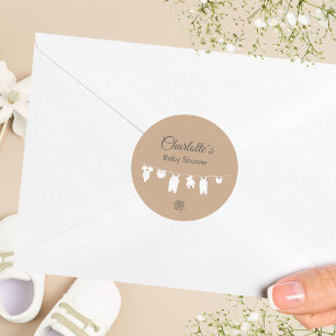 Sand Boho Minimalist Baby Shower Classic Round Sticker