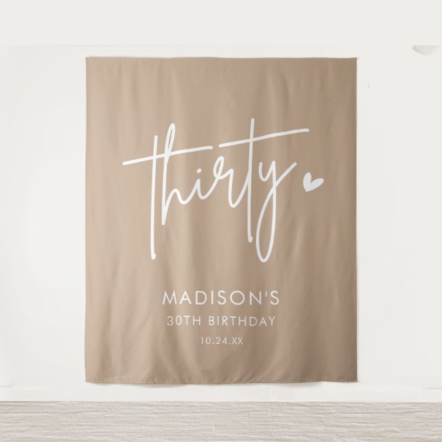 Sand Boho Thirty 30th Birthday Party Photo Booth Tapestry (Front)