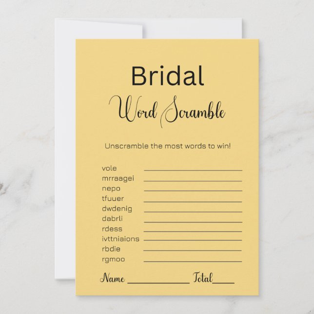 Sand Brown Bridal Word Scramble Game Invitation (Front)