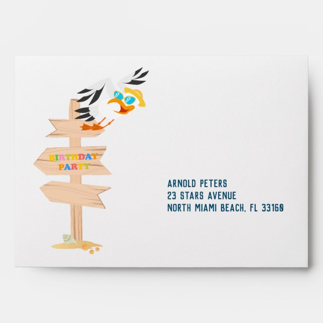 Sand castle beach fun baby boy birthday party envelope (Front)