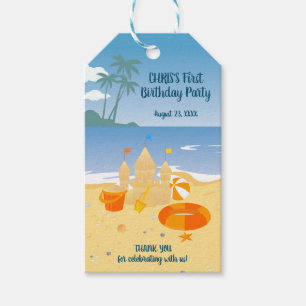 Sand castle beach fun baby boy birthday party gift tags