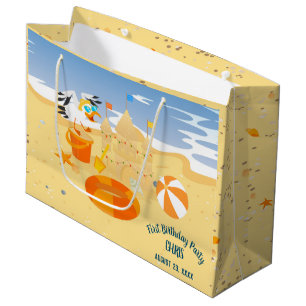 Sand castle beach fun baby boy birthday party large gift bag