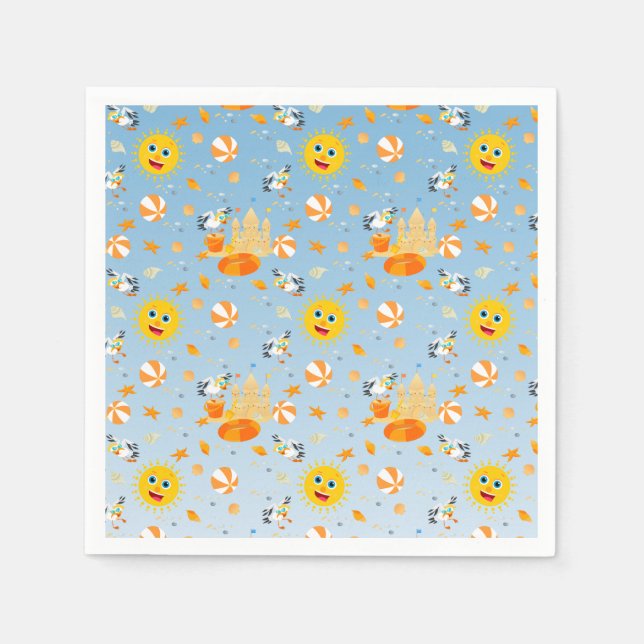 Sand castle beach fun baby boy birthday party napkin (Front)