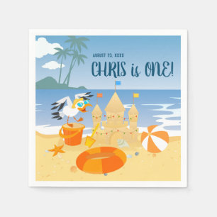 Sand castle beach fun baby boy birthday party napkin