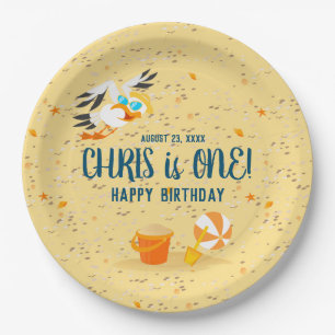 Sand castle beach fun baby boy birthday party paper plate