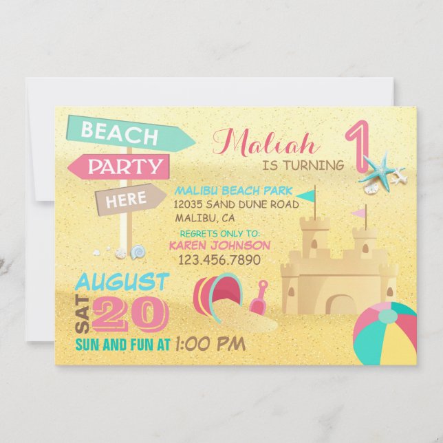Sand Castle Beach Party Birthday Invitations (Front)