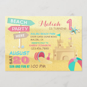 Sand Castle Beach Party Birthday Invitations