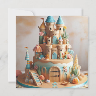 SAND CASTLE THEME CAKE KIDS BIRTHDAY  INVITATION